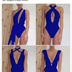 Amazon (Lilosy) plunge one piece swimsuit in blue